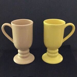 Mugs, vintage, Irish, coffee, mugs, one cream, one yellow Tiny chip shown on yel